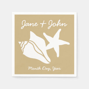 Serviette En Papier Coquillages d'été dans les serviettes de sable