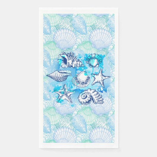Serviette En Papier Coquillages En Bleu (Devant)