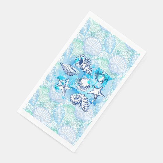 Serviette En Papier Coquillages En Bleu (Coin)