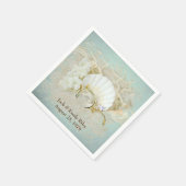 Serviette En Papier coquillages et anneaux mariages dans le sable (Coin)