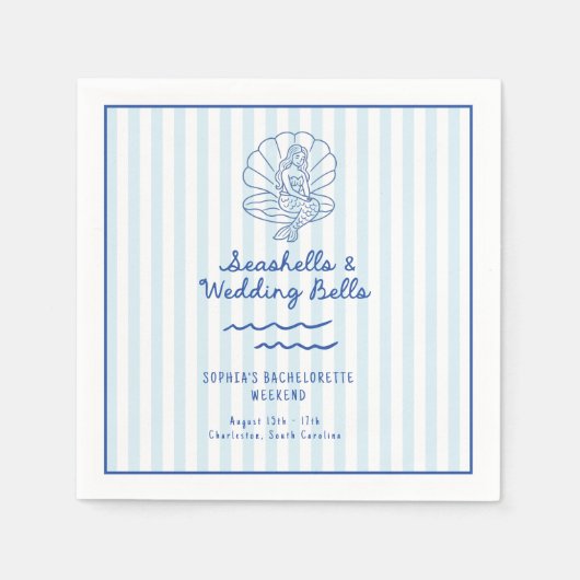 Serviette En Papier Coquillages et cloches Mariages Bachelorette (Devant)