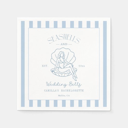 Serviette En Papier Coquillages Et Cloches Mariages Bachelorette Côtiè (Devant)