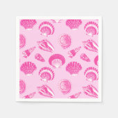 Serviette En Papier Coquillages - Fuchsia rose et blanc (Devant)