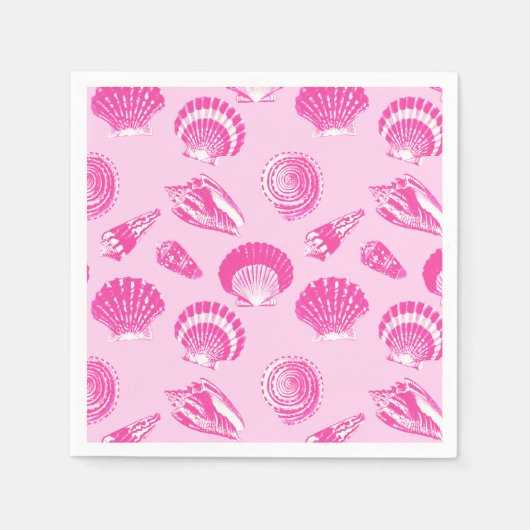 Serviette En Papier Coquillages - Fuchsia rose et blanc (Devant)