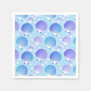 Serviette En Papier Coquillages lavande et bleu sur bleu pâle