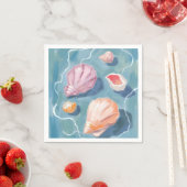 Serviette En Papier Coquillages océaniques aquarelle côte plage mer (En situation)