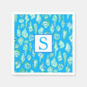 Serviette En Papier Coquillages Prépas sur Monogramme Bleu Bord de Mer (Devant)