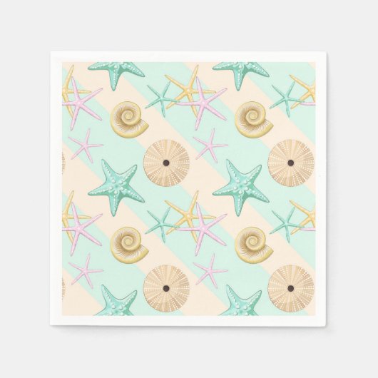 Serviette En Papier Coquillages Retro Pastel Sea Life (Devant)