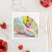 Serviette En Papier Coquillages rose jaune bleu aquarelle Papier Napki (En situation)