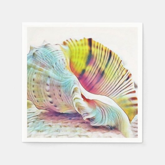 Serviette En Papier Coquillages rose jaune bleu aquarelle Papier Napki (Devant)