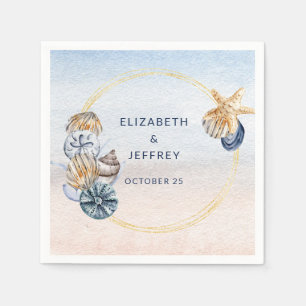 Serviette En Papier Coquillages Rustiques Océan Mer Eté Plage Mariage
