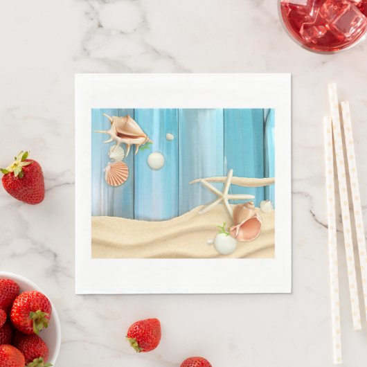 Serviette En Papier Coquillages Sur Sable (En situation)