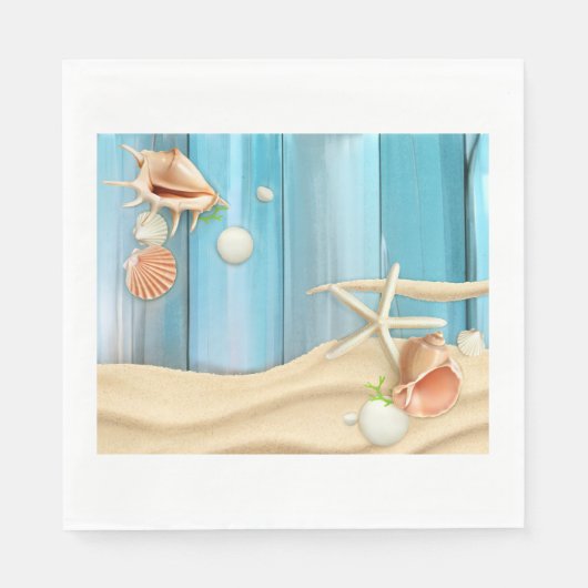 Serviette En Papier Coquillages Sur Sable (Devant)