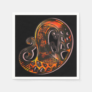 Serviette En Papier Coquille de tortue paisley orange noir boho