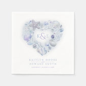 Serviette En Papier Coquilles de mer aquarelle coeur plage bleu (Devant)