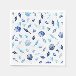 Serviette En Papier Coquilles de mer dans le motif nautique bleu de