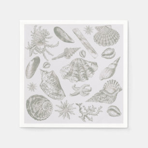 Serviette En Papier Coquilles de mer gris sauge doux croquis Antique N