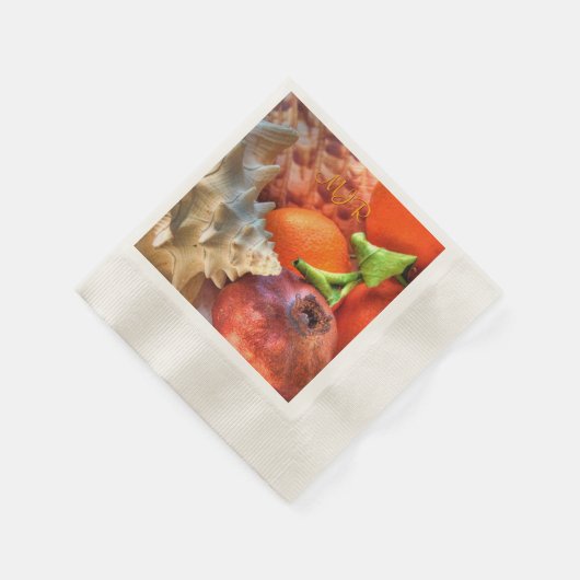 Serviette En Papier Coquilles, grenade, Oranges, Monogramme à vie mort (Coin)