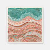 Serviette En Papier Corail Abstrait et Turquoise (Devant)