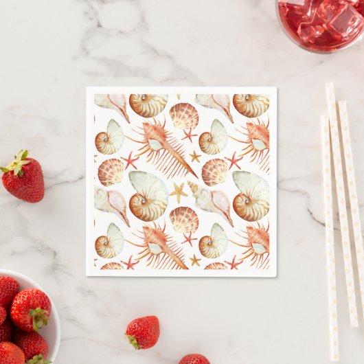 Serviette En Papier Corail avec coquilles et crabes Motif (En situation)