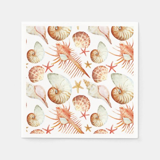 Serviette En Papier Corail avec coquilles et crabes Motif (Devant)