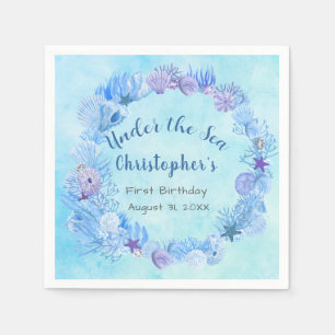 Serviette En Papier Corail bleu Aquarelle sous la mer Premier Annivers