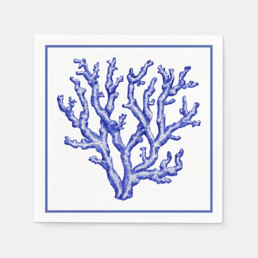 Serviette En Papier Corail bleu et blanc (Devant)