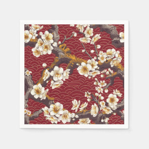Serviette En Papier Corail Crème Bourguignon Motif Fleur de Prunier Ja