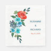 Serviette En Papier Corail et Aqua Floral Mariage (Devant)