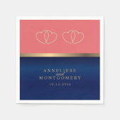 Serviette En Papier Corail et bleu marine avec coeur d'or (Devant)