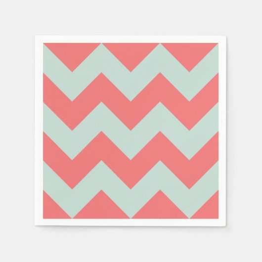 Serviette En Papier Corail et Menthe vert moderne Chevron (Devant)
