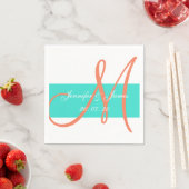 Serviette En Papier Corail et Turquoise Papier Mariage moderne serviet (En situation)