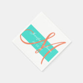 Serviette En Papier Corail et Turquoise Papier Mariage moderne serviet (Coin)