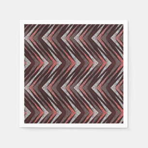Serviette En Papier Corail, gris, motif brun zigzag.