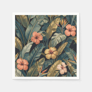 Serviette En Papier Corail Hibiscus Feuille de Banane Motif Tropical F