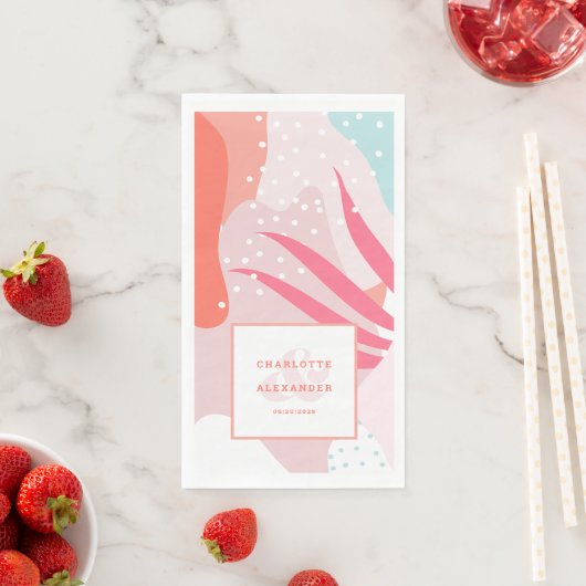 Serviette En Papier Corail moderne Abstrait Motif Mariage marié Groom (En situation)