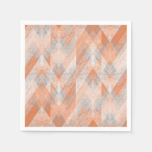 Serviette En Papier Corail, orange, beige, gris texturé zigzag. (Devant)