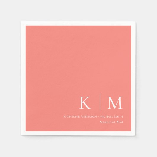 Serviette En Papier Corail rose et Mariage blanc (Devant)