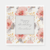 Serviette En Papier Corail rose gris floral Anniversaire (Devant)