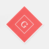 Serviette En Papier Corail rouge blanc encadré Monogramme initial (Coin)