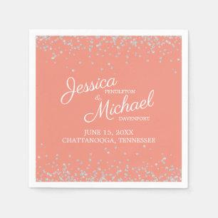 Serviette En Papier Coral Argent Blanc Parties scintillant Réception d