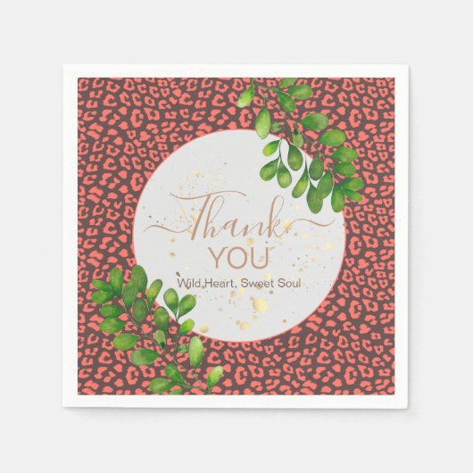 Serviette En Papier Coral Brown Leopard Print Thank You (Devant)