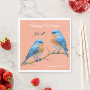 Serviette En Papier Coral doux Lovebirds Romantique Bluebirds Mariage