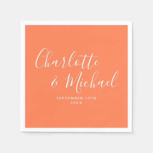 Serviette En Papier Coral Elegant Signature Mariage de script (Devant)