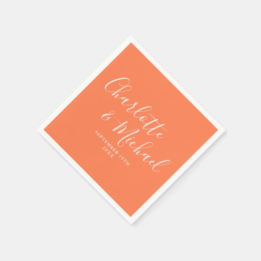 Serviette En Papier Coral Elegant Signature Mariage de script (Coin)