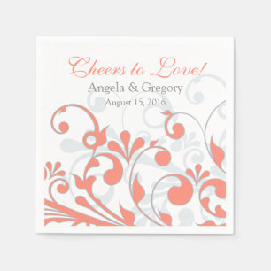 Serviette En Papier Coral Grey Abtract Floral Mariage personnalisé