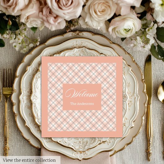 Serviette En Papier Coral Grey Table Napkins Custom Name Chic Design