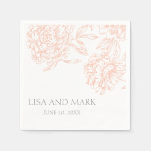 Serviette En Papier Coral Gris Floral Vintage Papier de mariage servie