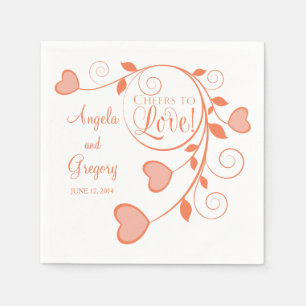 Serviette En Papier Coral Orange Blanc brille pour aimer Mariage de co