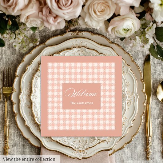 Serviette En Papier Coral Plaid Napkins Personalized Elegant Accent